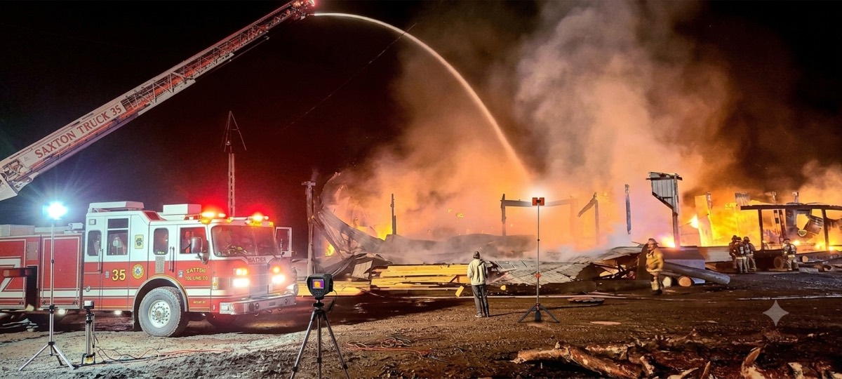 Litenza light tower deployed at a fire emergency response scene