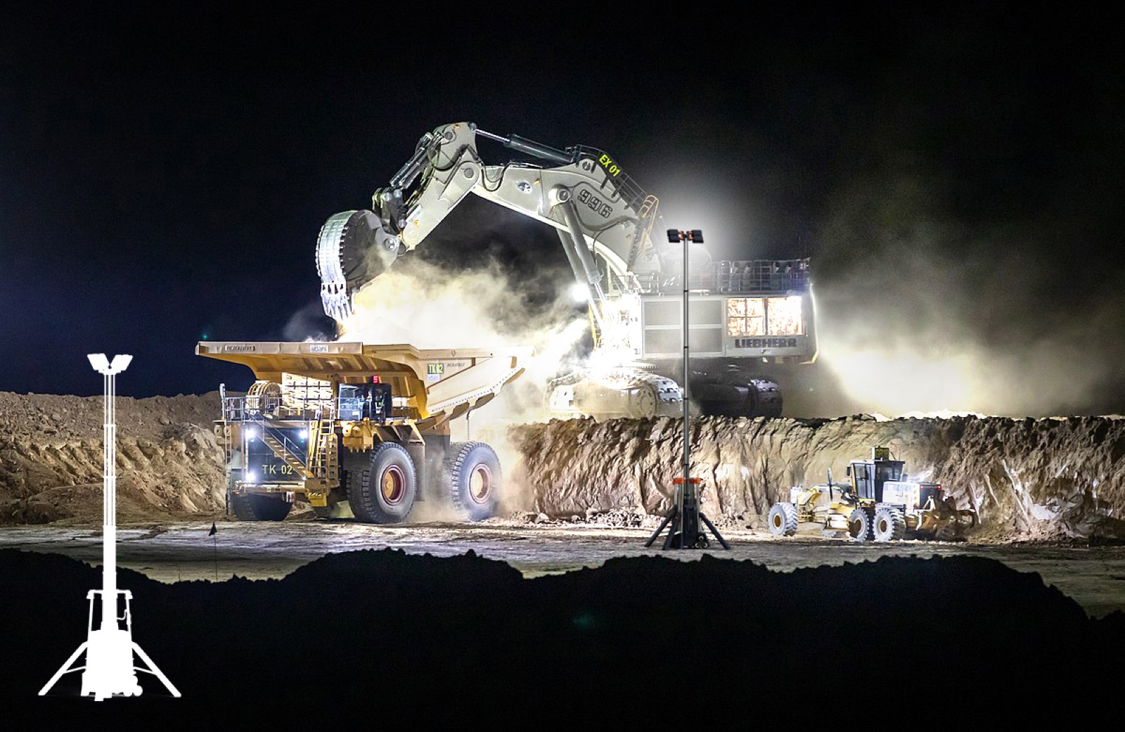 LI-500 light tower deployed at a large-scale mining excavation site